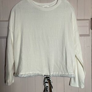 Everly Cream Long Sleeve Top with Zebra Drawstring